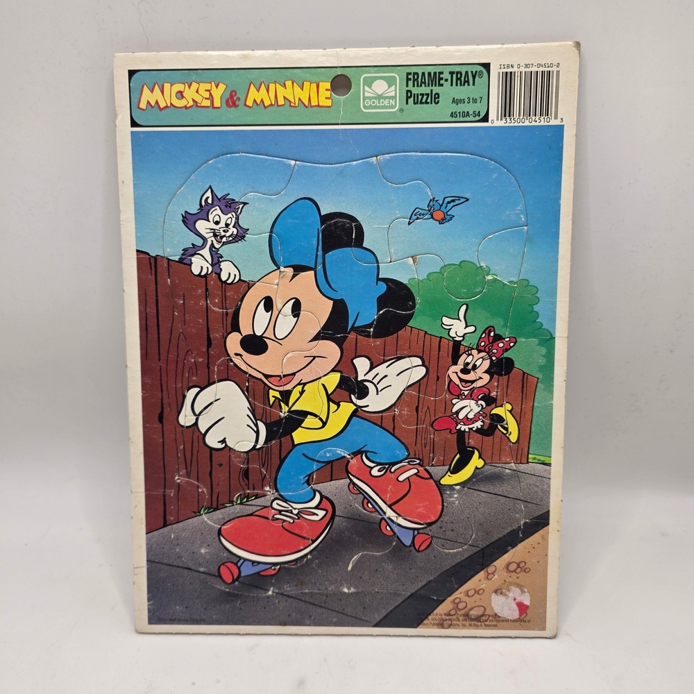 Golden Frame-Tray Puzzle Kids Multicolor Skateboard Minnie Mouse Vintage Toy 90s